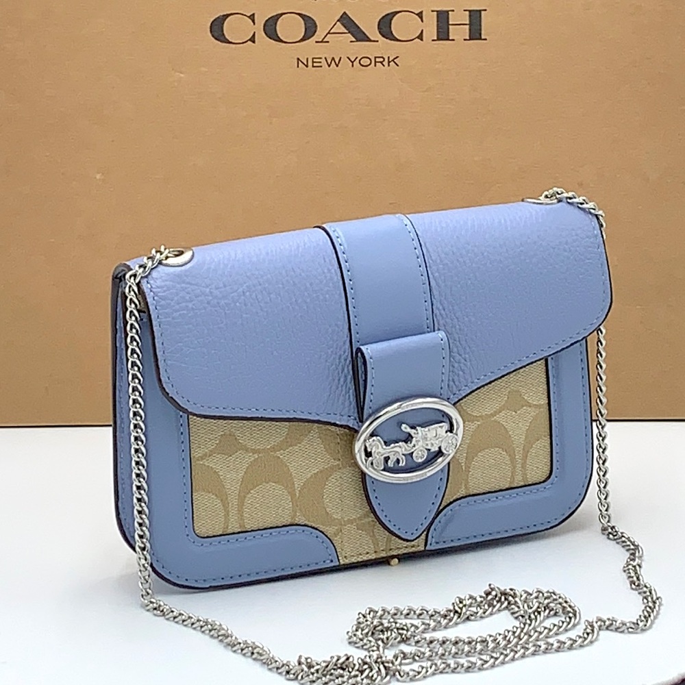 COACH Georgie Crossbody In Signature Canvas LIGHT KHAKI/MARBLE BLUE
